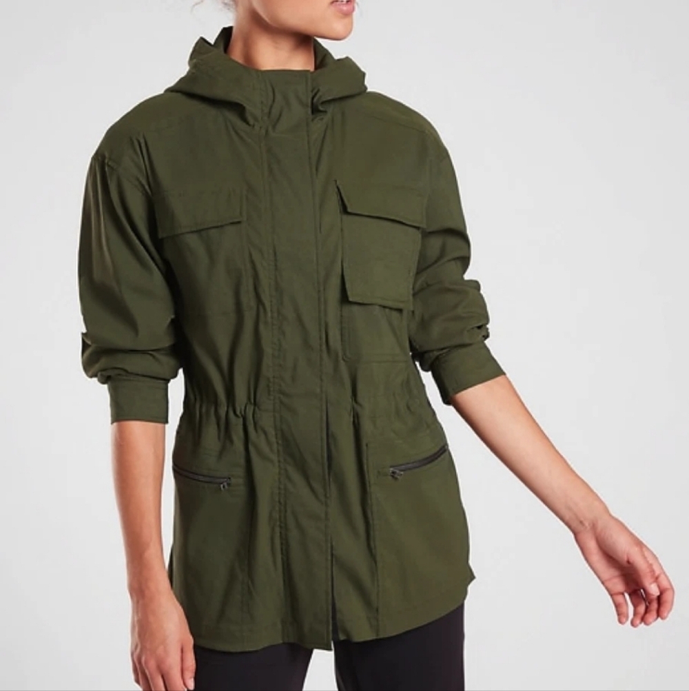 Athleta Outpost Jacket Utility Field Coat Chore Coat Womens Medium Green Tencel